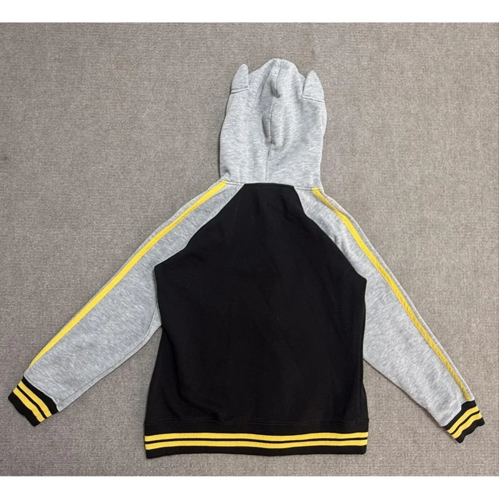Batman Hoodie Kids Large Black Gray Yellow Full Zip Ears Fleece Logo Sweatshirt